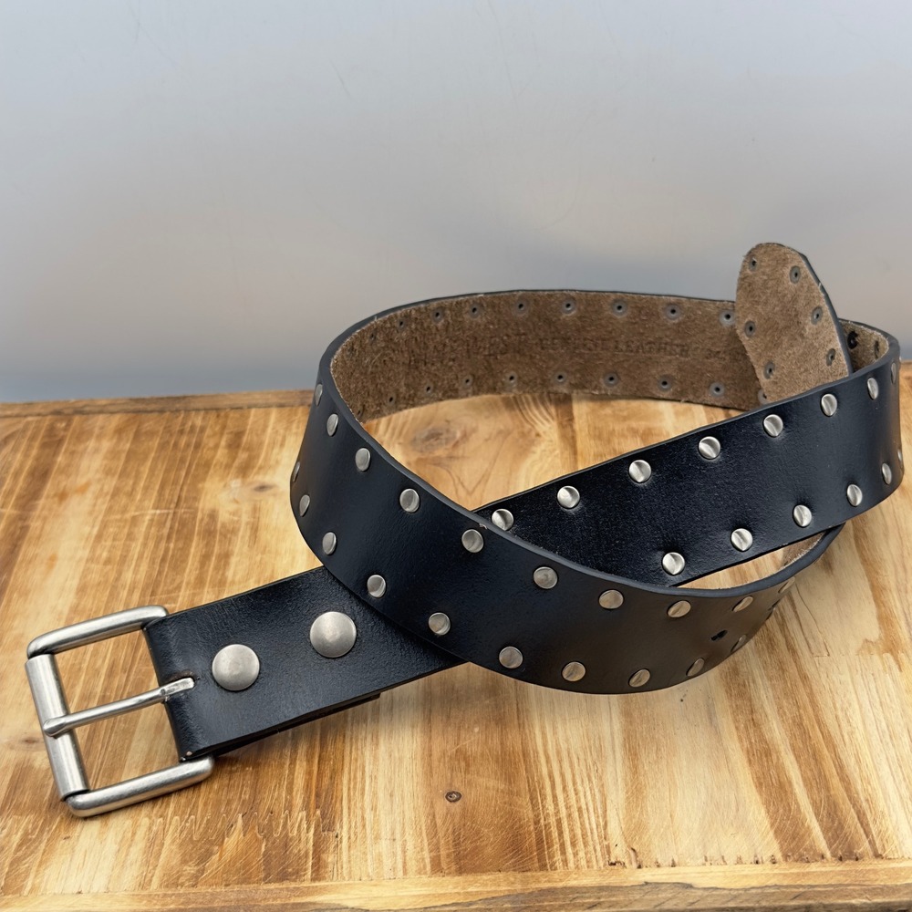 Nine West Belt Black Studded Leather Vintage Size 34 Punk Rocker Edgy Silver
